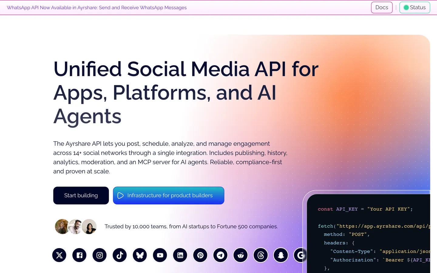 Ayrshare website screenshot