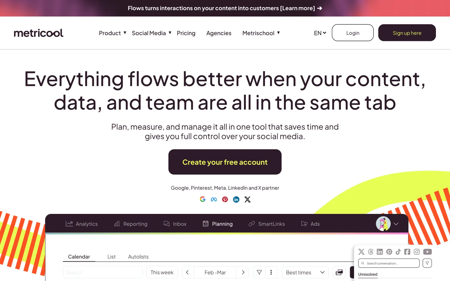 Metricool website screenshot
